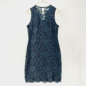 Banana Republic Teal Navy Blue Floral Lace Overlay Mini Dress P6996